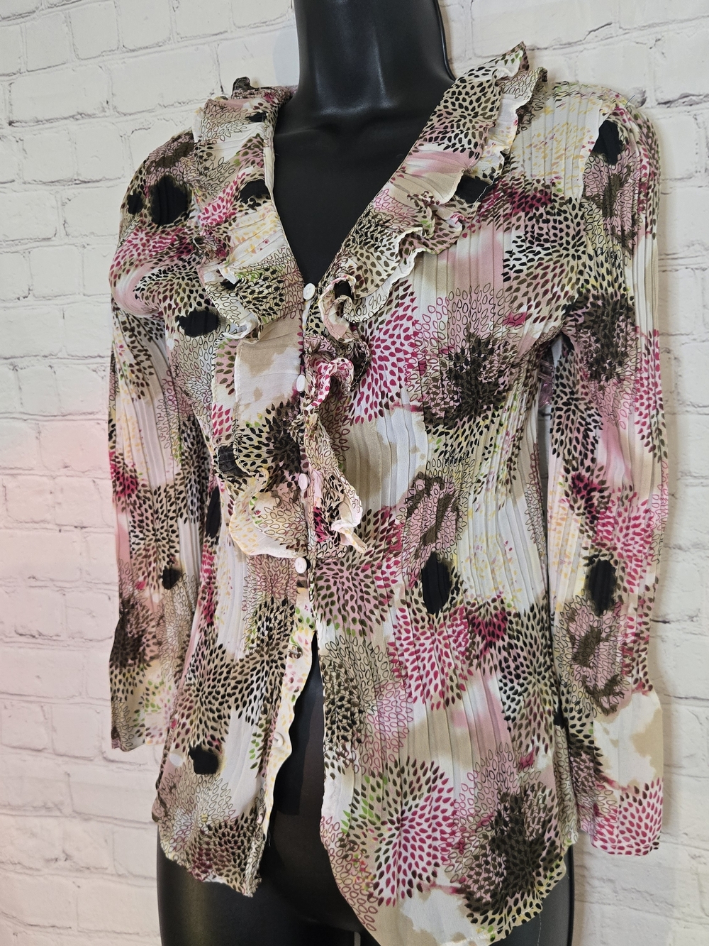 Y2k Erin London Retro Pr ruffle Collar Accordion Pleat fairy poet blouse Sz XL